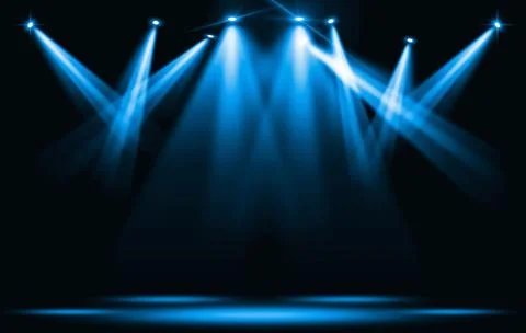 Stage lights. Blue spotlight strike through the darkness. Stock Illustration