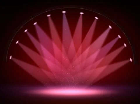 Stage lights circle projectors in the dark. Stock Illustration