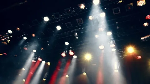 Stage lights with a red and white ceiling spotlights Video stock 253813376