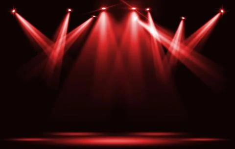 Stage lights. Red spotlight strike through the darkness. Stock Illustration