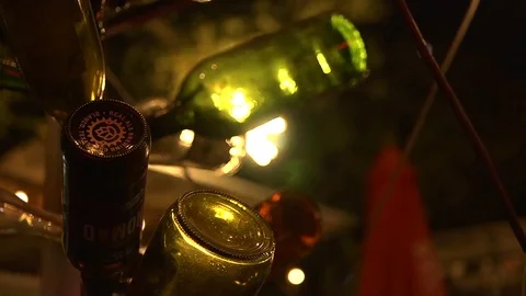 Stage Lights Shining Through Beer Bottles1 Stock Footage 83838332