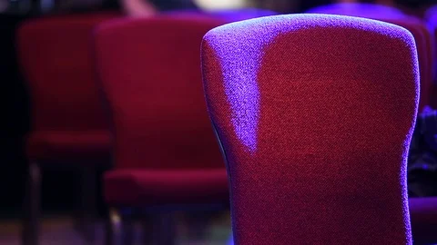 Stage lights tests and conference chairs before event Video stock 72641693