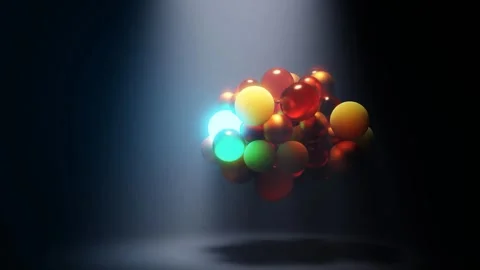 The stage is lit with a spotlight, illuminating floating spheres, creating a Stock Footage 278244334
