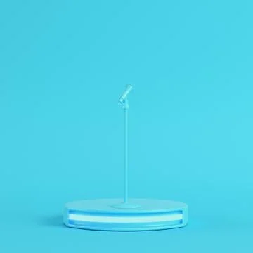 Stage with microphone on bright blue background in pastel colors Stock Illustration