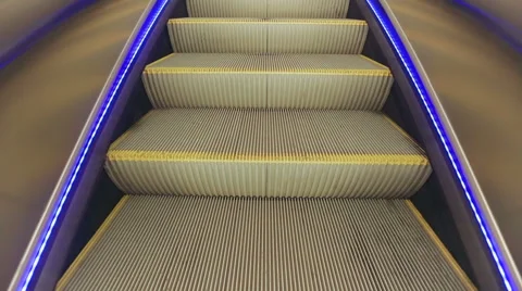 Stage of Modern Escalator With Blue Backlight Baumanskaya Metro Underground Stock Footage 60768770