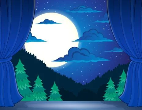 Stage with night landscape - eps10 vector illustration. Stock Illustration