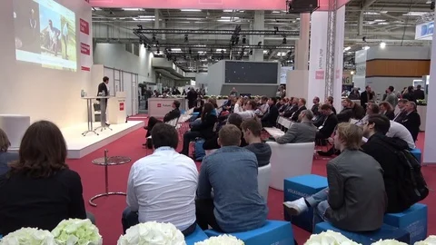 Stage perfomance on exhibition Cebit 2017 in Hannover Messe, Germany Stock Footage 76327554