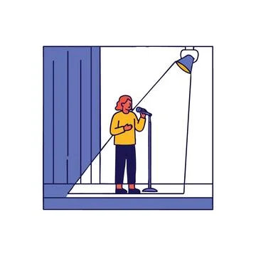 (Stage Performer Under Bright Light. An individual confidently delivers a p.. Stock Illustration