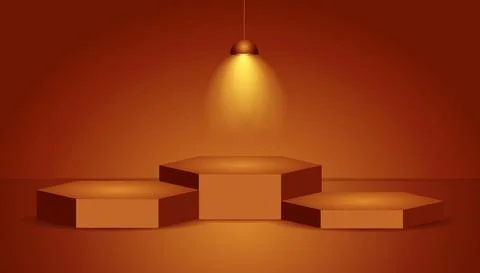 Stage podium Hexagonal with lighting, Stage Podium Scene for Award Ceremony. Stock Illustration