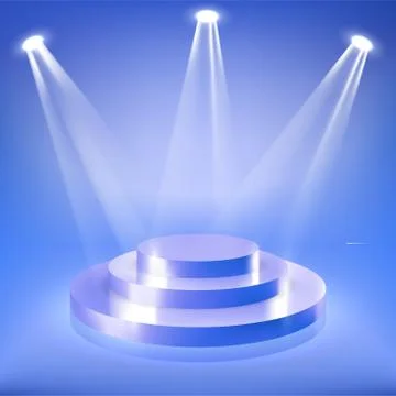 Stage podium in vector blue neon spotlight Illustrazione stock