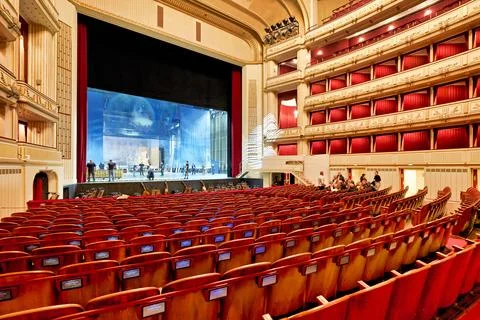 Stage prep at Vienna State Opera for L'Elisir d'Amore Stock Photos