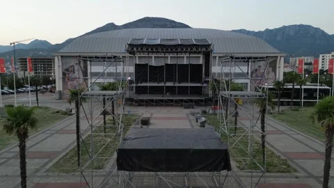 Stage preparation for the concert Stock Footage 248855147