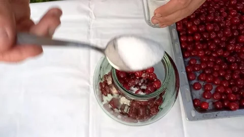 Stage of preparing alcoholic drink from ripe juicy cherries. 스톡 동영상 274503858