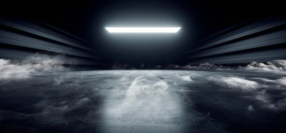 Stage Psychedelic Sci Fi Smoke Neon Laser Spaceship Future Dark Corridor Glow 스톡 일러스트