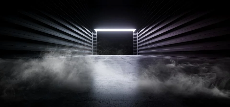 Stage Psychedelic Sci Fi Smoke Neon Laser Spaceship Future Dark Corridor Glow 스톡 일러스트