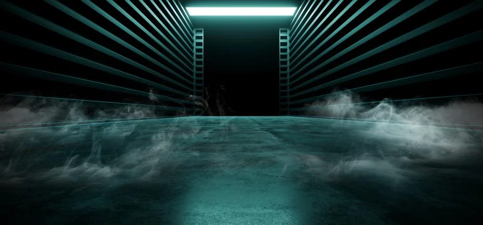 Stage Psychedelic Sci Fi Smoke Neon Laser Spaceship Future Dark Corridor Glow 스톡 일러스트
