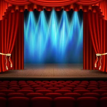 Stage with red curtain. EPS 10 vector Stock Illustration