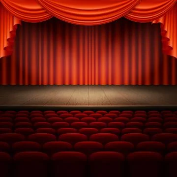 Stage with red curtain. EPS 10 vector Stock Illustration