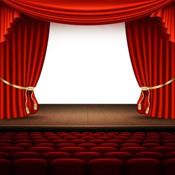 Stage with red curtain. EPS 10 vector Stock Illustration