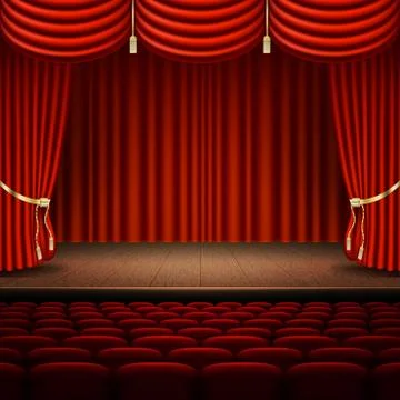 Stage with red curtain. EPS 10 vector Stock Illustration