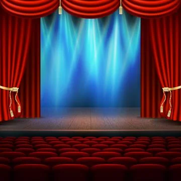 Stage with red curtain. EPS 10 vector Stock Illustration