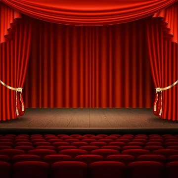 Stage with red curtain. EPS 10 vector Stock Illustration