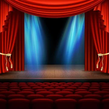 Stage with red curtain. EPS 10 vector Stock Illustration