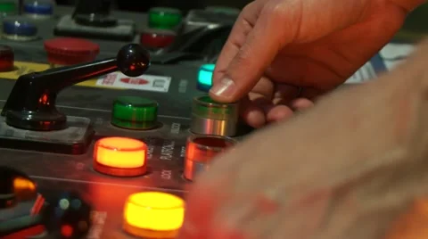 Stage scenery analog lift controller in theater backstage Stock Footage 56752522