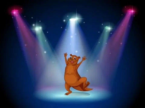 A stage with a sealion dancing at the center イラスト素材