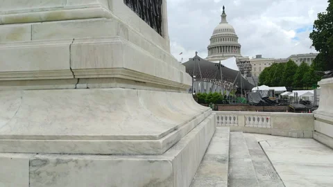 Stage setup in front of U.S. Capitol on cloudy day Stock Footage 320742465