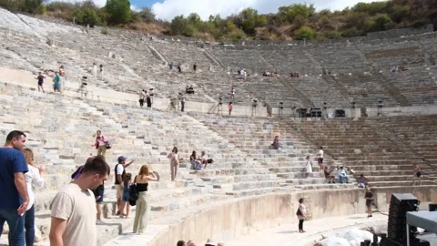 Stage show and visitors in the Ancient City of Ephesus Stock Footage 252099733