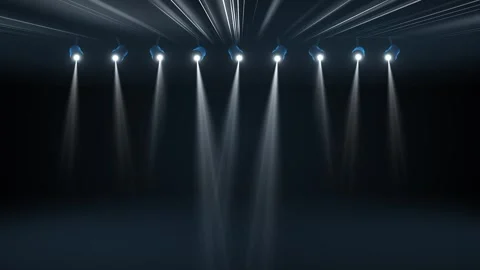 Stage spotlight background beams, ceiling fixtures, soft haze, and dark empty pe Stock Footage 340397482