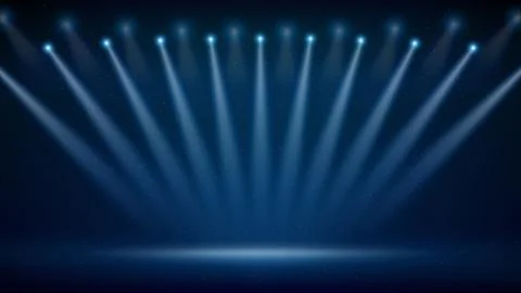 Stage, spotlight. Blue backdrop, background for displaying products. Ramp Stock Illustration