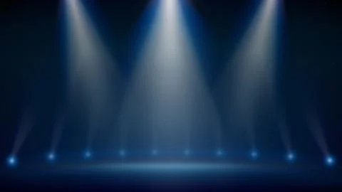 Stage, spotlight. Blue backdrop, dim, dark background for displaying product Stock Illustration