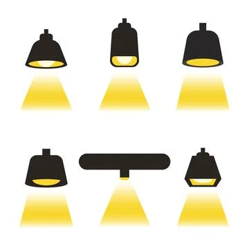 Stage Spotlight Lamp Icon Set Black Yellow Six Styles Stock Illustration