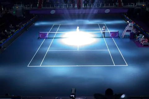 Stage Spotlight with Laser rays blurred motion. Stock Photos