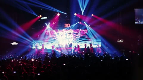 Stage spotlight laser show, confetti, smoke, fire Vidéo 54101728
