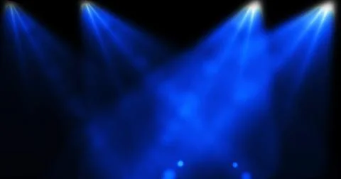 Stage spotlight moving loopable overlay template. Big spot light shining br.. Illustrazione stock