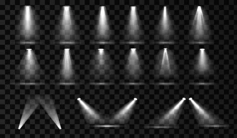 Stage spotlight vector set. Spot light effect with transparent background. Scene 库存插图