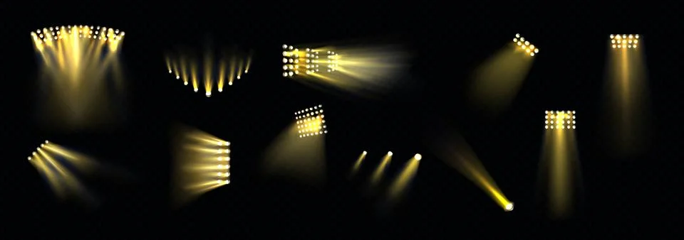 Stage spotlights set, light projectors for stadium Stock Illustration
