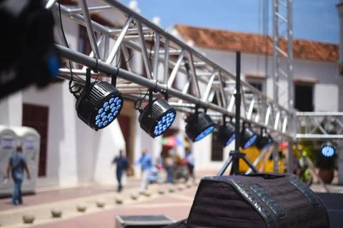 Stage strobe lights being set up Stock Photos