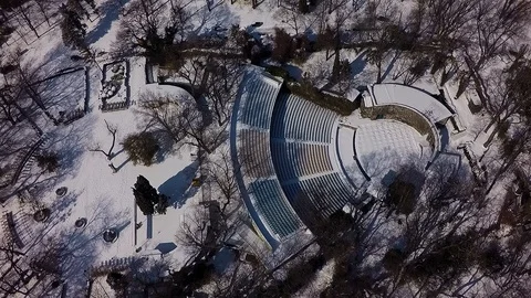 Stage Summer (open) theater in the winter Stock Footage 87796903