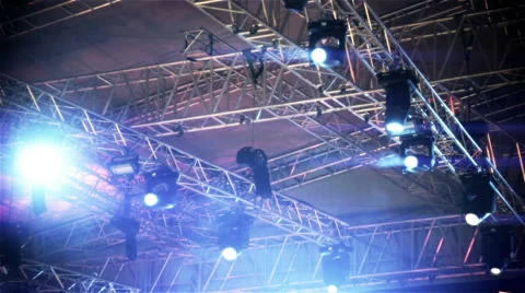 Stage vector lights, on live show concert spotlight rays on girder trusses beam Stock Footage 50141020