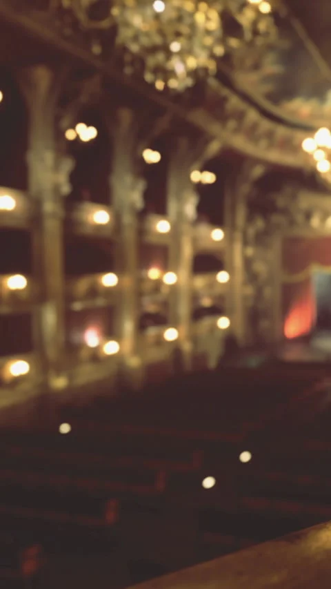 Stage view in a theater during a performance at night with lights on Stock Footage 334167395