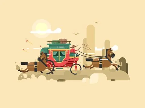 Stagecoach design flat Stock Illustration