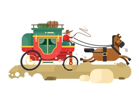 Stagecoach design flat Stock Illustration