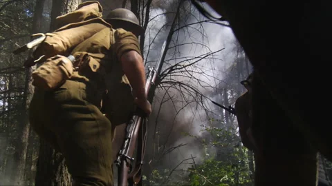 Staged Recreation - WW1 Marine "Devil Dog" Grenade attack, 1918 Stock Footage 173198508