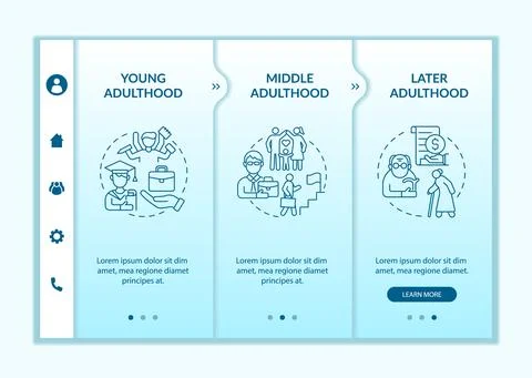Stages of adulthood onboarding vector template Stock Illustration