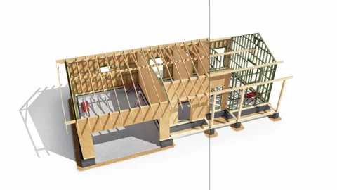Stages of building process of frame construction house, plaster finishing. 動画素材 112945973