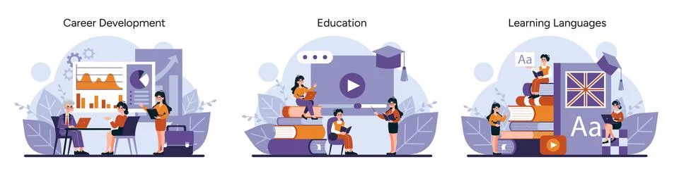 Stages of career development, academic learning, and language acquisition Stock Illustration